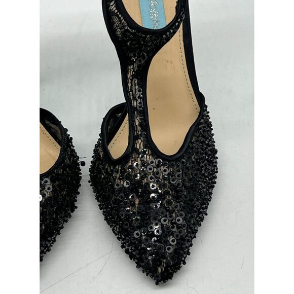 Betsy Johnson Womens Eliza Sequined D-orsay Pumps 6.5M Black T-Strap Pointed Toe - Picture 6 of 15